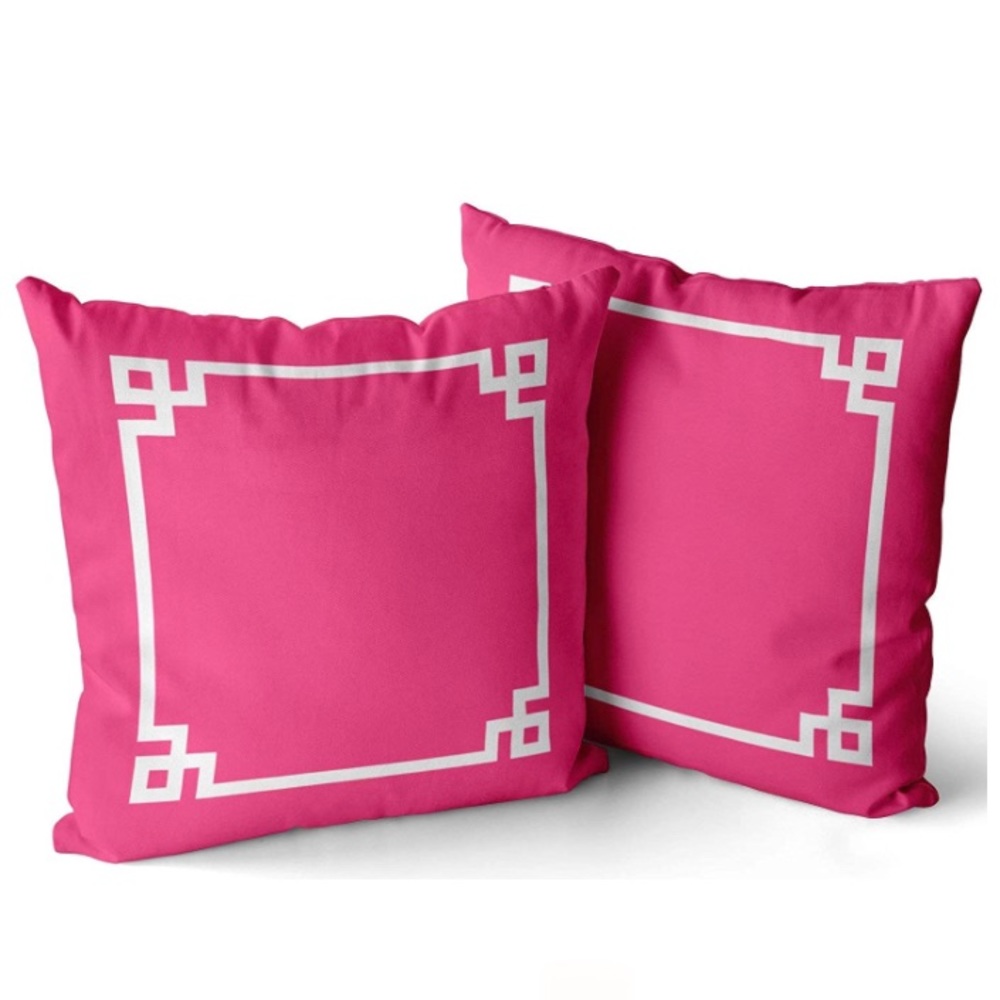 Luxury Home | Chinoiserie Chic Pink & White Greek Key Border Throw Pillow Covers